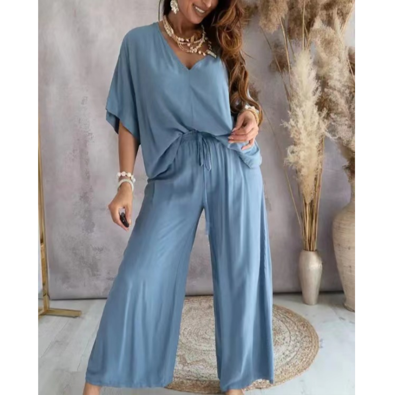 Street-Wave Loungewear Set Women Oversize VNeck Breathable