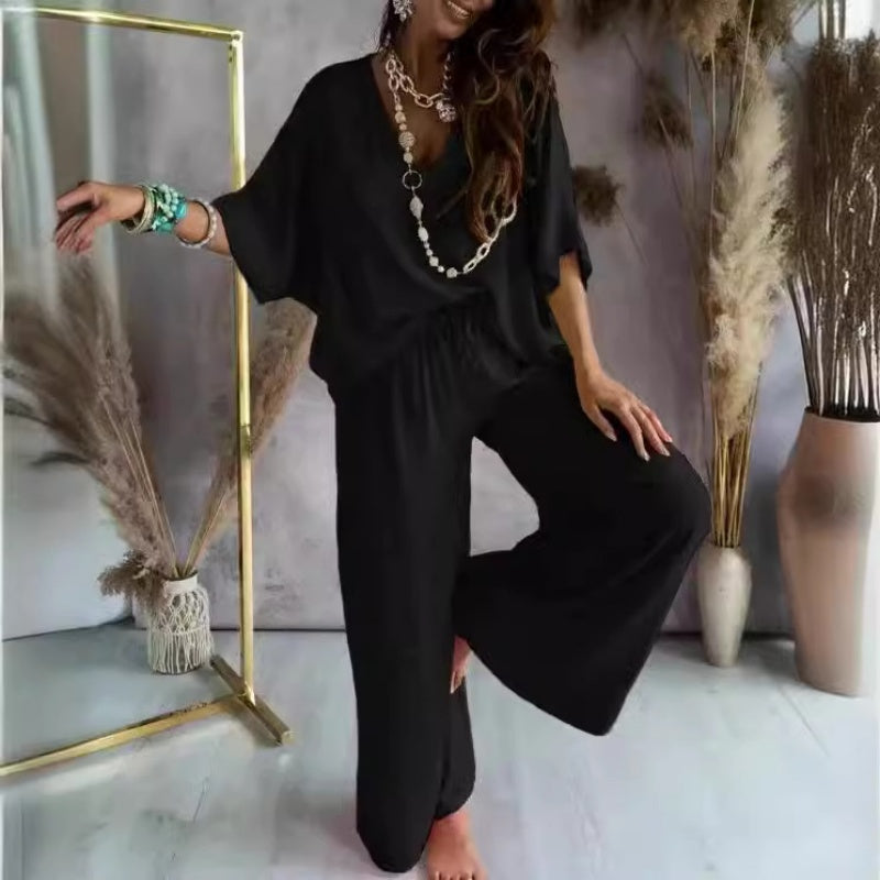 Street-Wave Loungewear Set Women Oversize VNeck Breathable