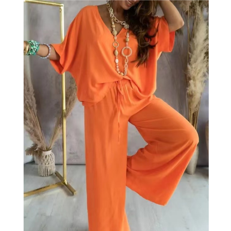 Street-Wave Loungewear Set Women Oversize VNeck Breathable