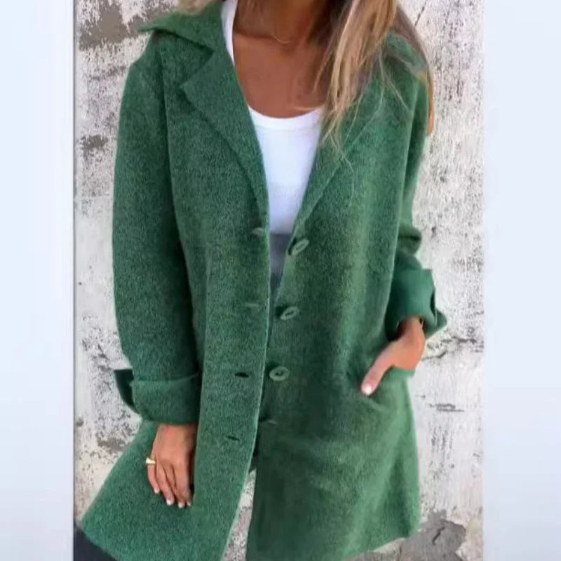 Street-Wave Cozy Mid-Length Coat With Rolled Cuffs For Women Trendy Transitional Outerwear