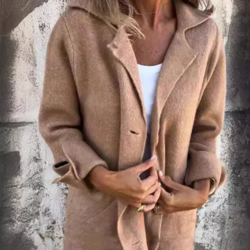 Street-Wave Cozy Mid-Length Coat With Rolled Cuffs For Women Trendy Transitional Outerwear
