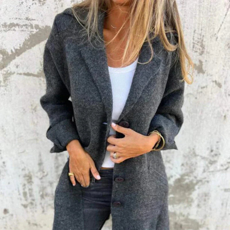 Street-Wave Cozy Mid-Length Coat With Rolled Cuffs For Women Trendy Transitional Outerwear