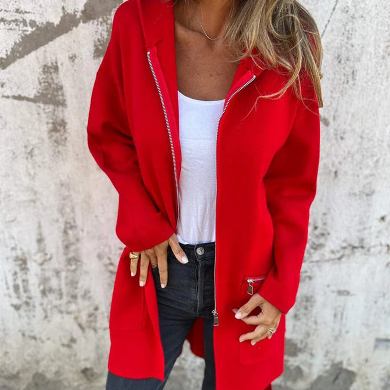 Street-wave Long Elegant Jacket for Women - Premium Warmth, Modern Zip Pockets With Soft Lining