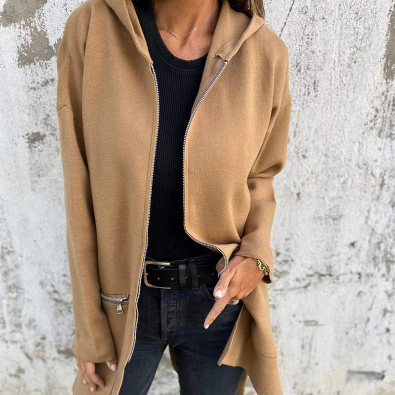 Street-wave Long Elegant Jacket for Women - Premium Warmth, Modern Zip Pockets With Soft Lining