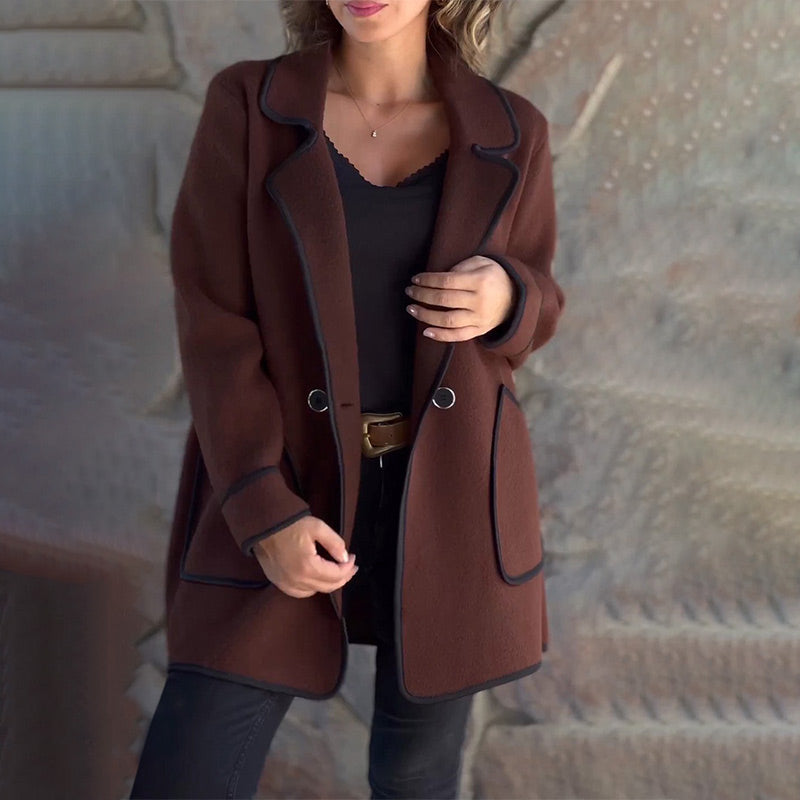 Street-Wave Womens Button Front Casual Coat With Piping For Everyday Style And Warmth
