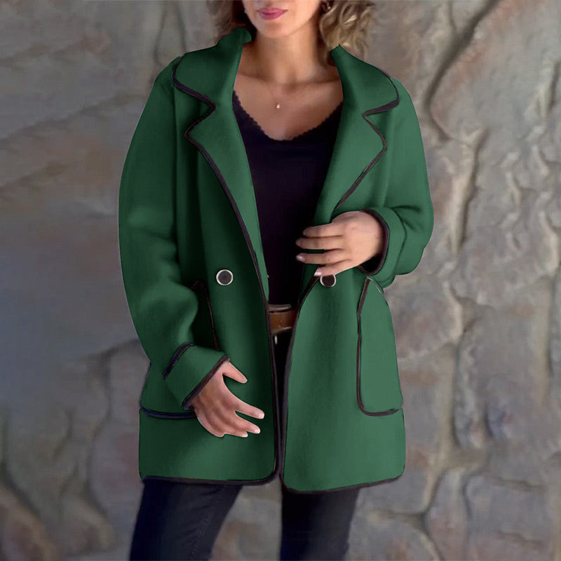 Street-Wave Womens Button Front Casual Coat With Piping For Everyday Style And Warmth