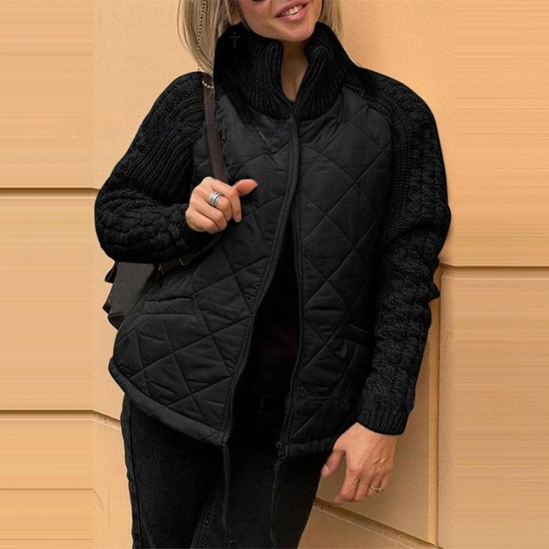 Street-Wave Patchwork Puff Jacket Khaki For Women Cozy Warmth Trendy Comfort And Versatile Style