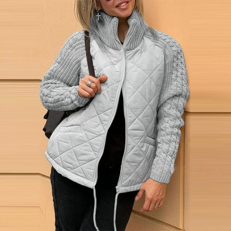 Street-Wave Patchwork Puff Jacket Khaki For Women Cozy Warmth Trendy Comfort And Versatile Style