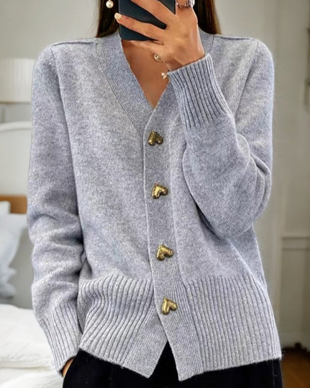 Women's Cardigan with Heart Buttons and Cozy Design