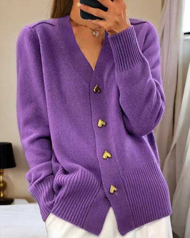 Women's Cardigan with Heart Buttons and Cozy Design