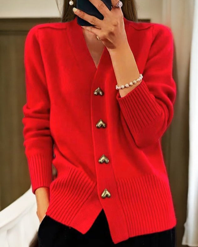Women's Cardigan with Heart Buttons and Cozy Design
