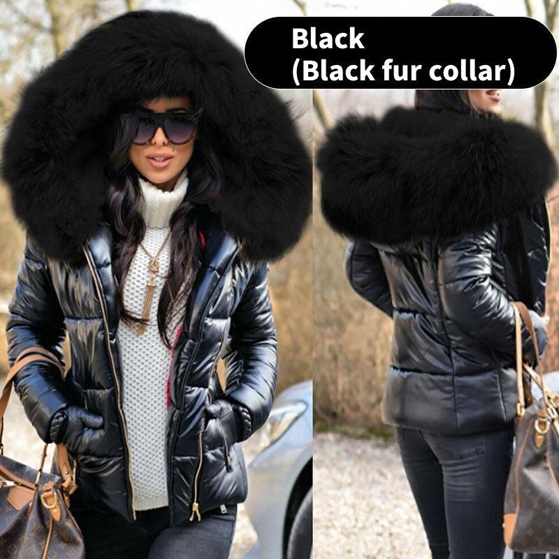 Street Wave Women's Sporty Elegant Hooded Puffer Jacket With Fur Trim Chic Everyday Wear
