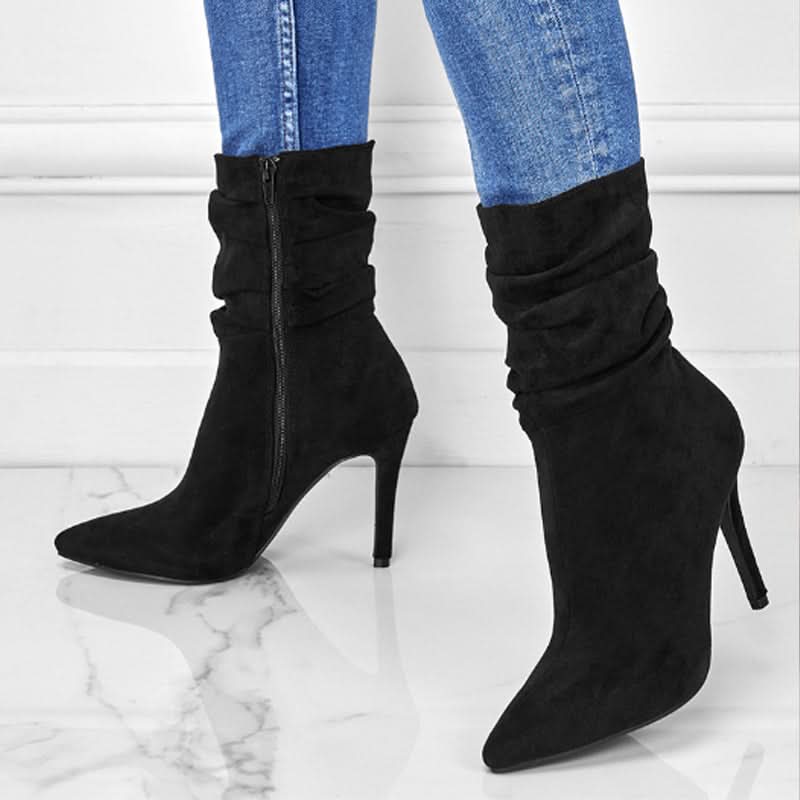 Street-Wave Elegant High Heel Ankle Boots For Women Suede Zipper Detail Luxurious Comfort