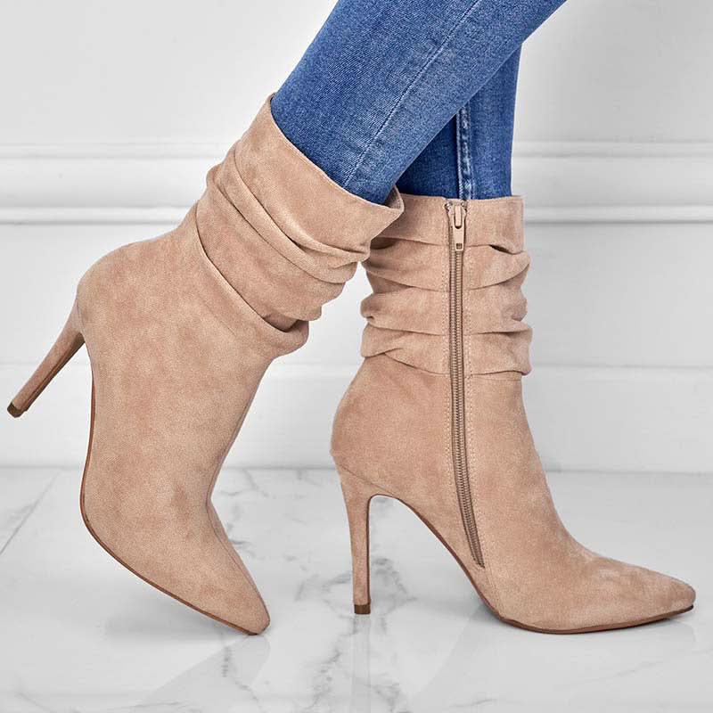 Street-Wave Elegant High Heel Ankle Boots For Women Suede Zipper Detail Luxurious Comfort
