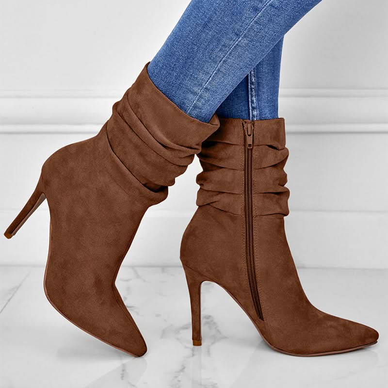 Street-Wave Elegant High Heel Ankle Boots For Women Suede Zipper Detail Luxurious Comfort