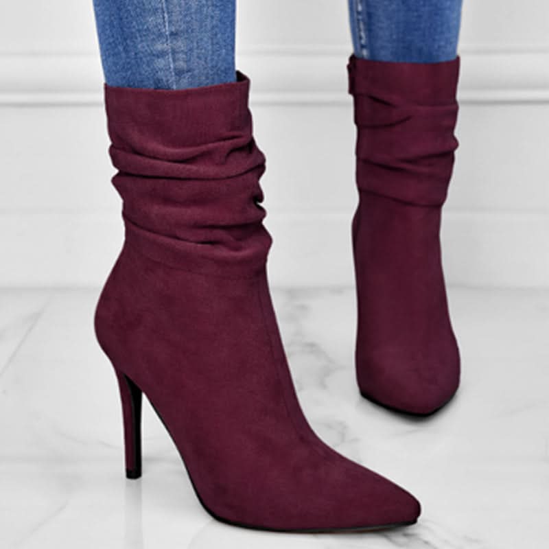 Street-Wave Elegant High Heel Ankle Boots For Women Suede Zipper Detail Luxurious Comfort