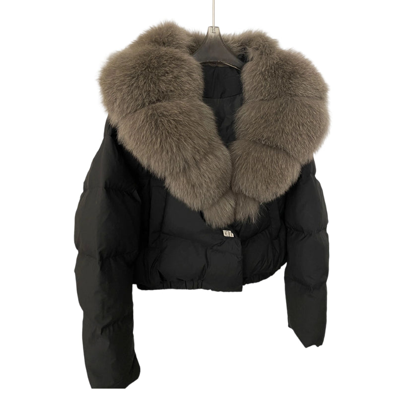 Street-Wave Short Puffer Jacket With Luxurious Faux Fur Collar For Women Elegant Warm Winter Fashion