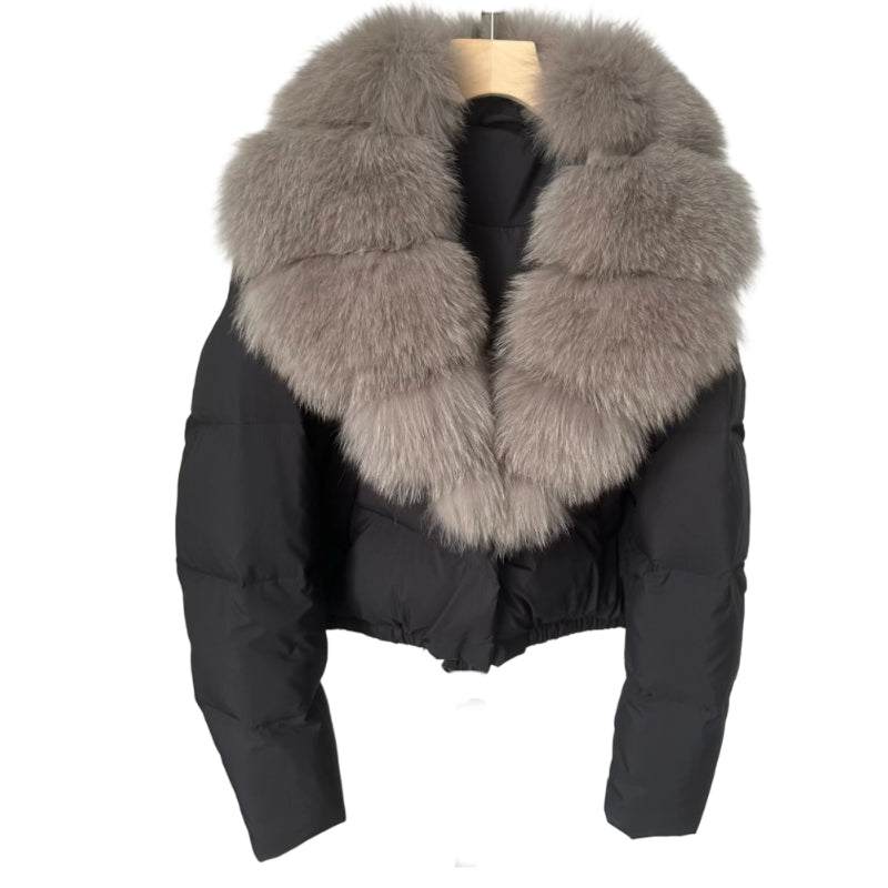 Street-Wave Short Puffer Jacket With Luxurious Faux Fur Collar For Women Elegant Warm Winter Fashion