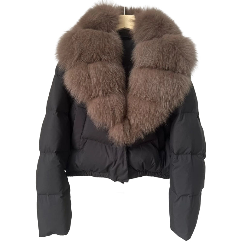 Street-Wave Short Puffer Jacket With Luxurious Faux Fur Collar For Women Elegant Warm Winter Fashion