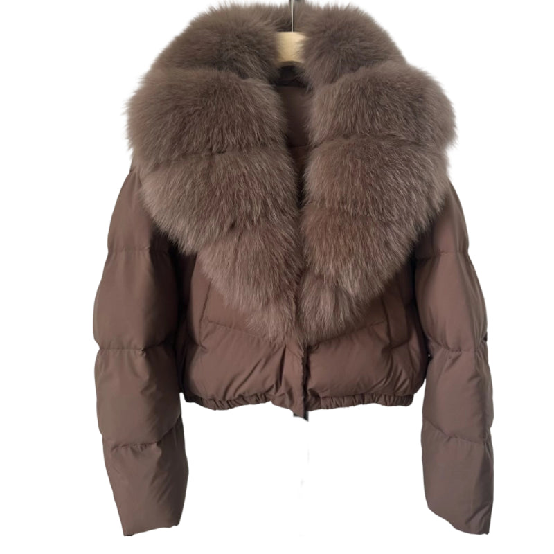 Street-Wave Short Puffer Jacket With Luxurious Faux Fur Collar For Women Elegant Warm Winter Fashion
