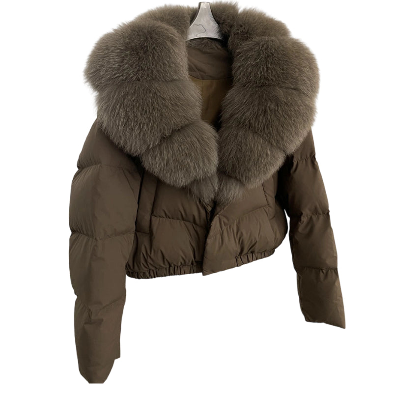 Street-Wave Short Puffer Jacket With Luxurious Faux Fur Collar For Women Elegant Warm Winter Fashion