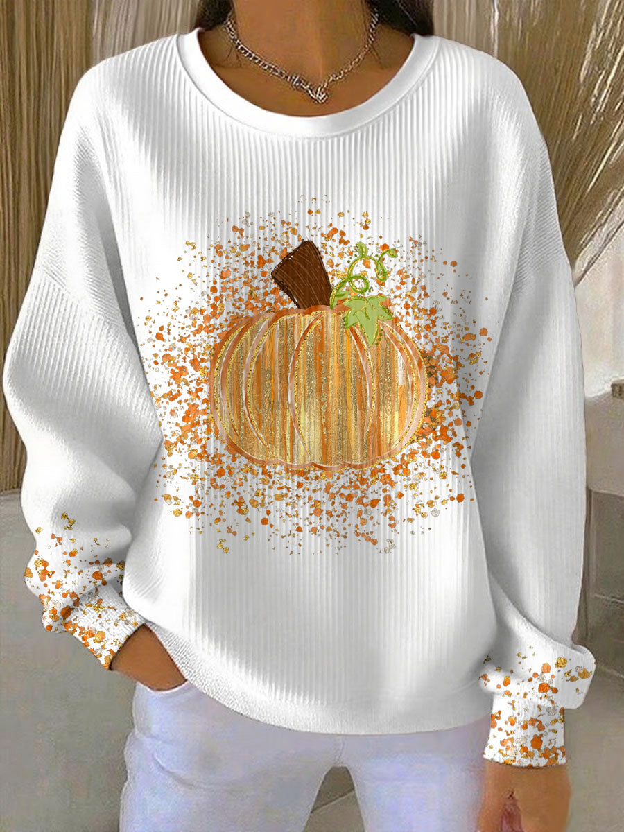 Women's Graphic Sweatshirt with Pumpkin Design and Cozy Fit