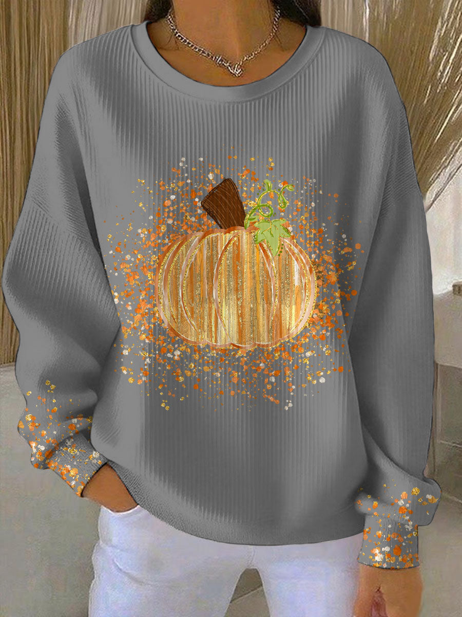 Women's Graphic Sweatshirt with Pumpkin Design and Cozy Fit
