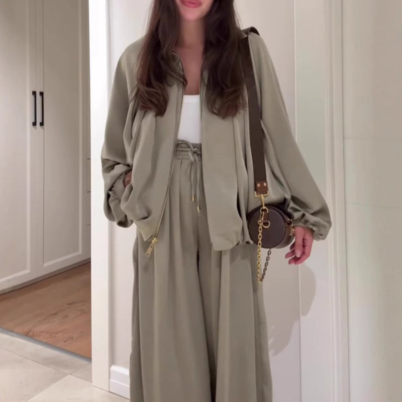 Street-Wave Oversized Jacket And Pants Set For Women Soft Comfortable Fabric Versatile Leisurewear Streetwear