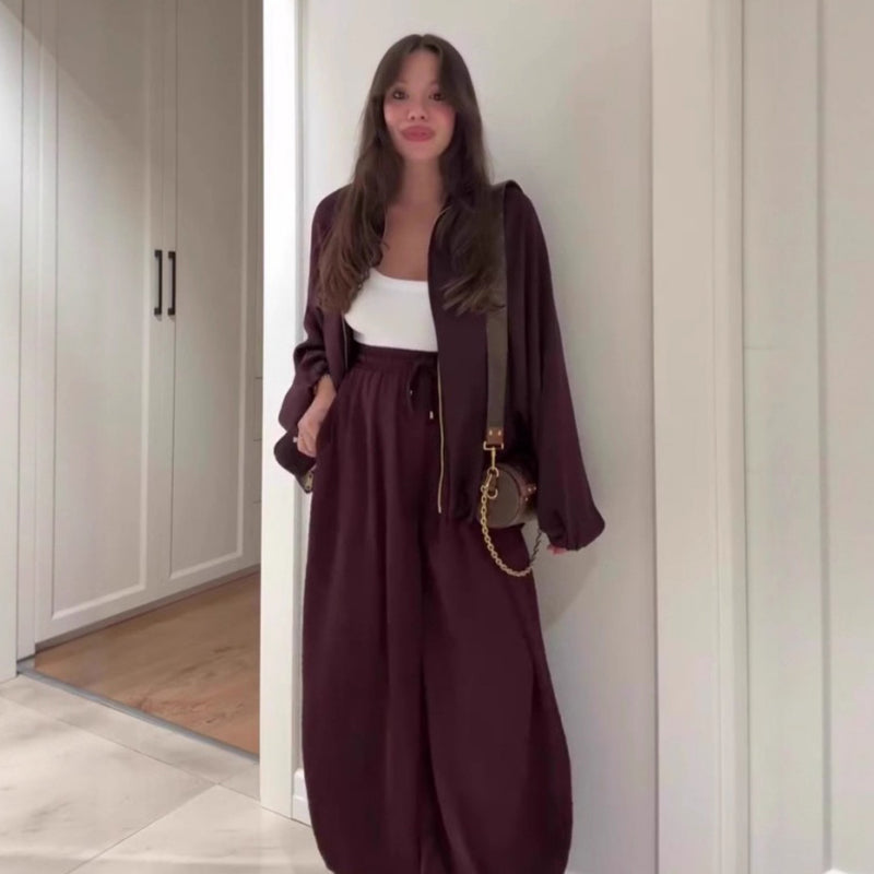 Street-Wave Oversized Jacket And Pants Set For Women Soft Comfortable Fabric Versatile Leisurewear Streetwear