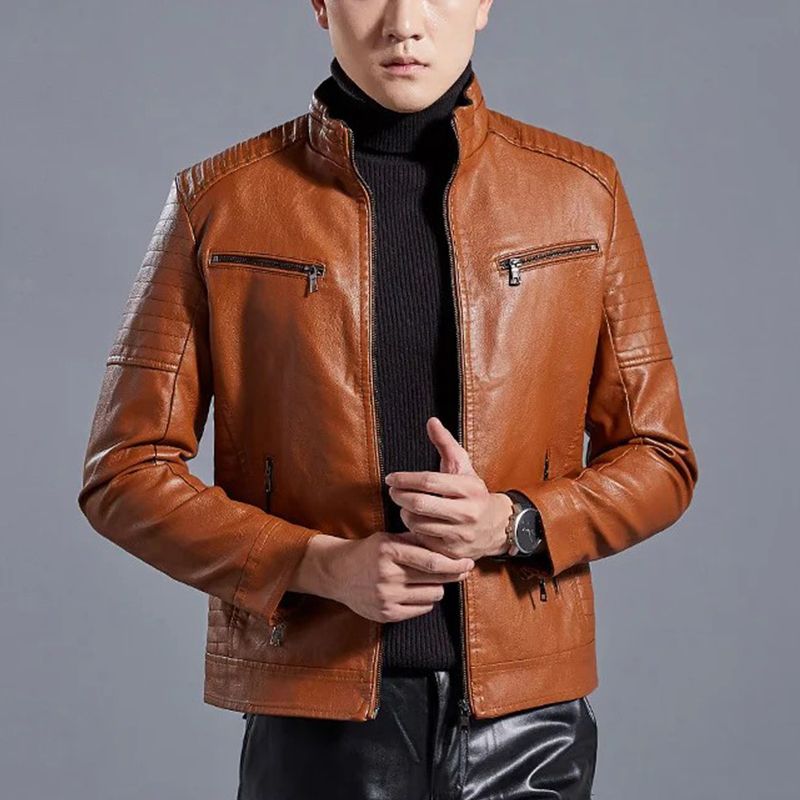 Street-wave Mens Faux Leather Jacket With Zipper For Modern Style And Confidence