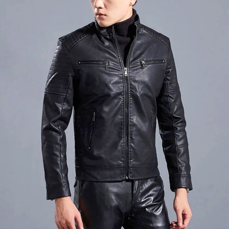 Street-wave Mens Faux Leather Jacket With Zipper For Modern Style And Confidence