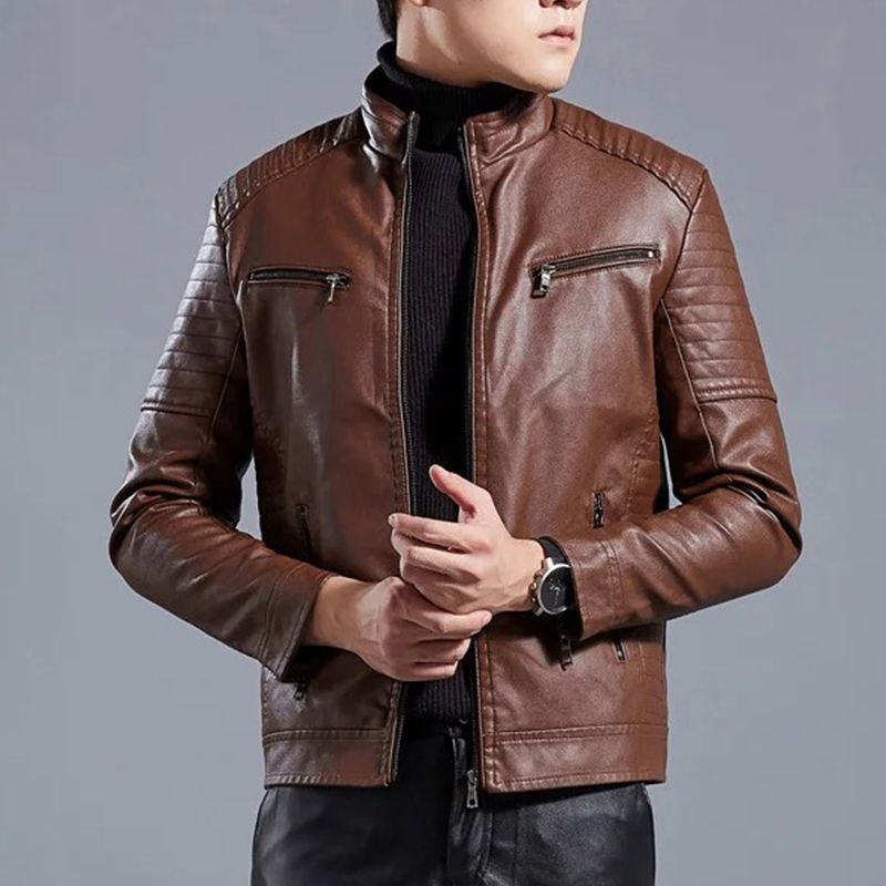 Street-wave Mens Faux Leather Jacket With Zipper For Modern Style And Confidence