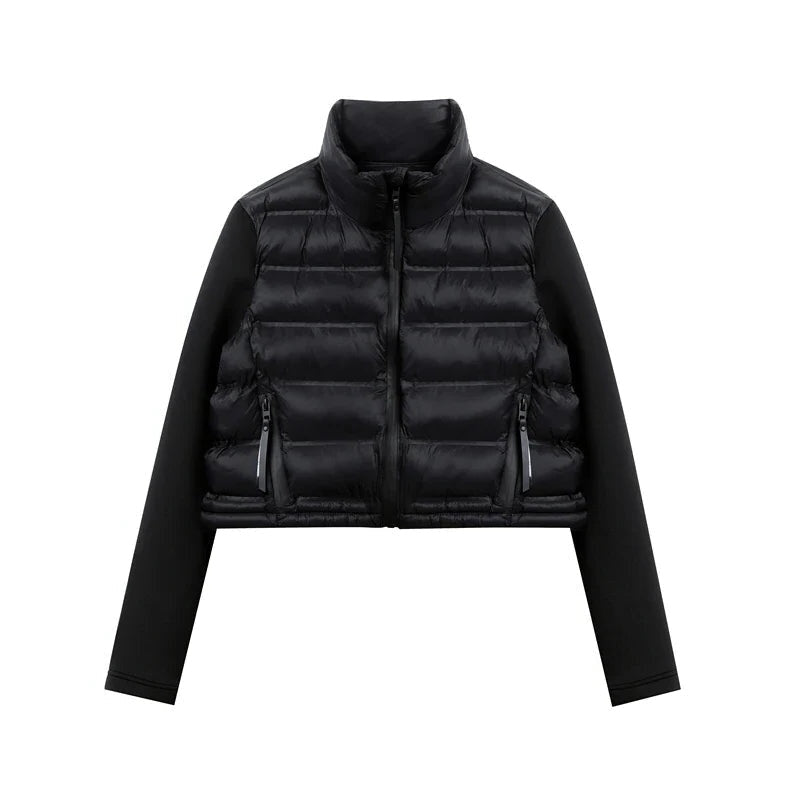 Street-wave Womens Puffer Jacket With Stand Collar Versatile Outerwear For Busy Stylish Women
