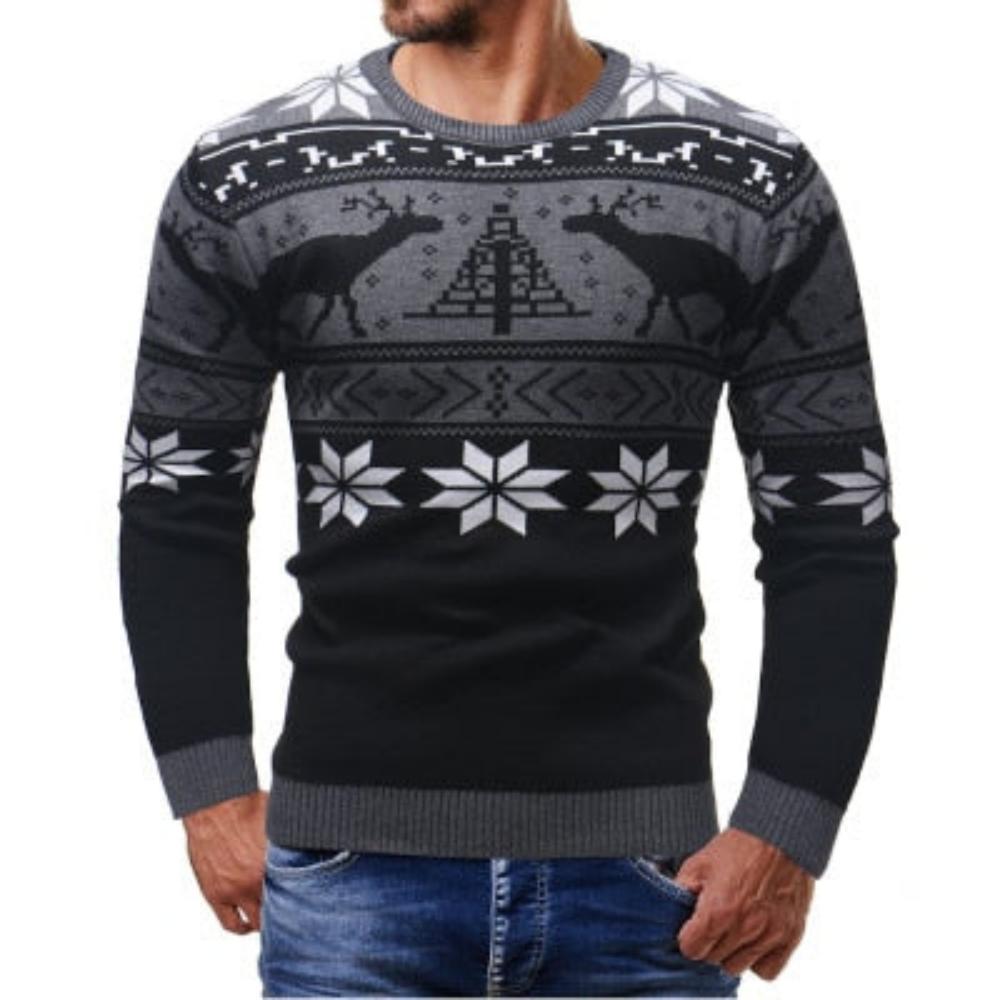 Streetwave Mens Festive Christmas Sweater Cozy Warm Knit With Snowflakes Reindeer Pattern