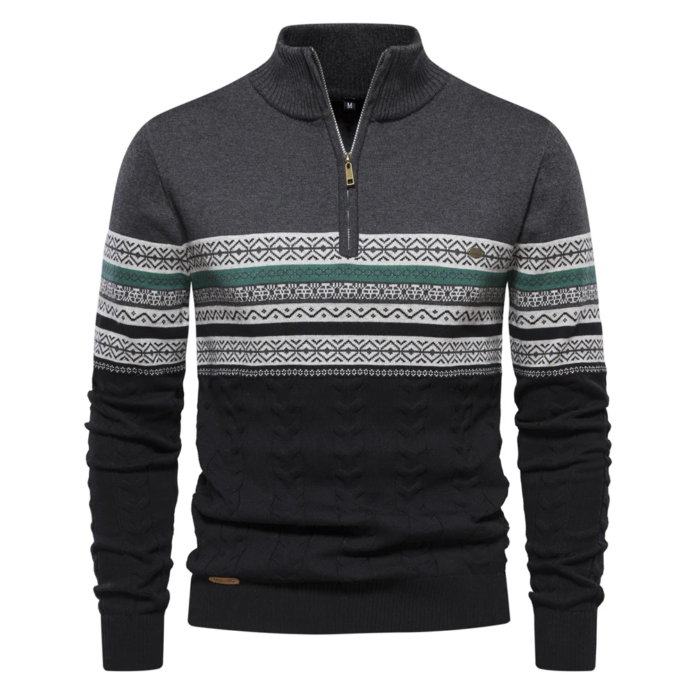 Street-Wave Men's Zip Pullover Sweater Soft Knit Warm Breathable Modern Style Versatile Casual Wardrobe Essential