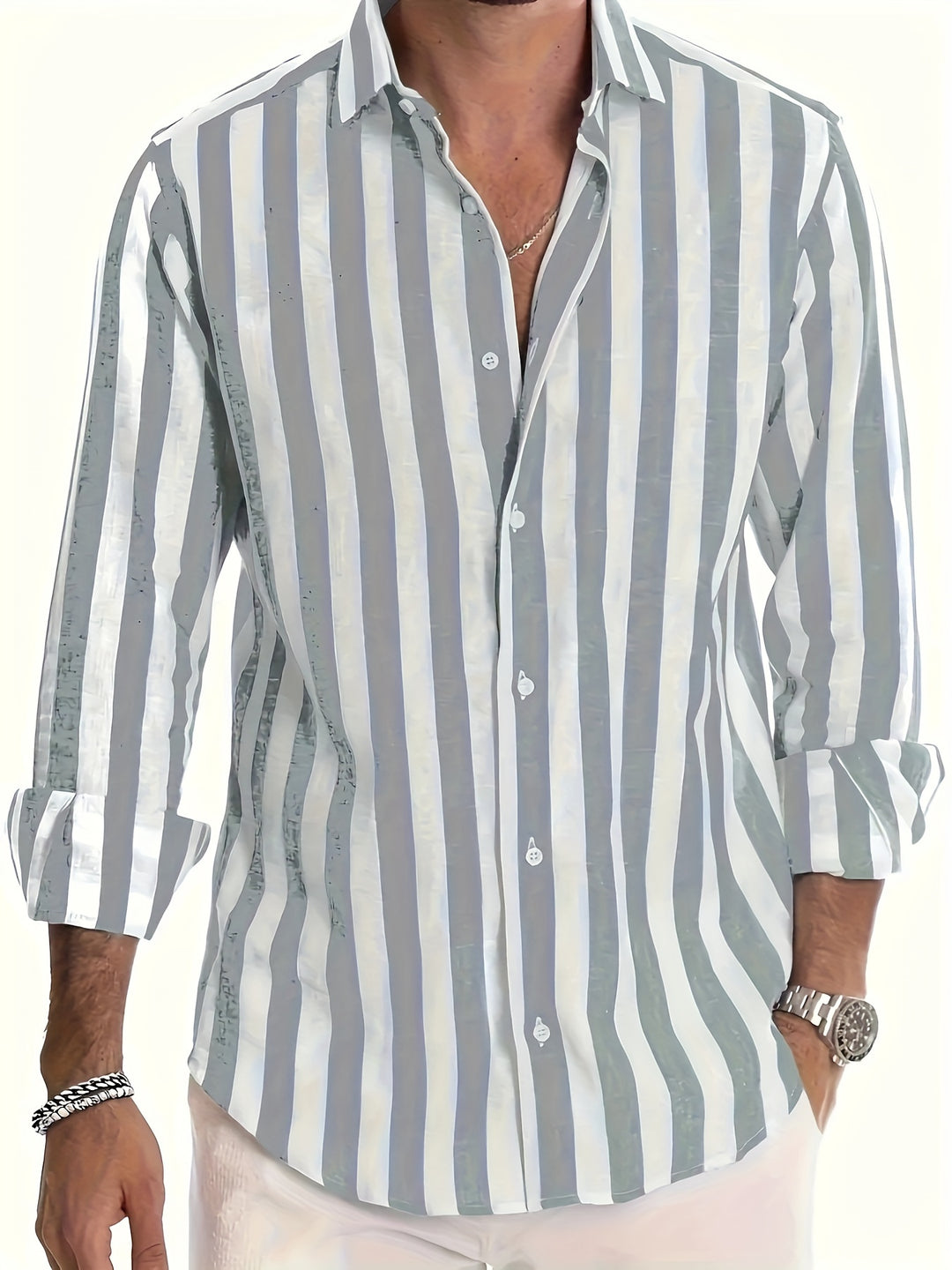 Street Wave Men's Striped Lightweight Breathable Long Sleeve Summer Shirt for Fashion Forward Men