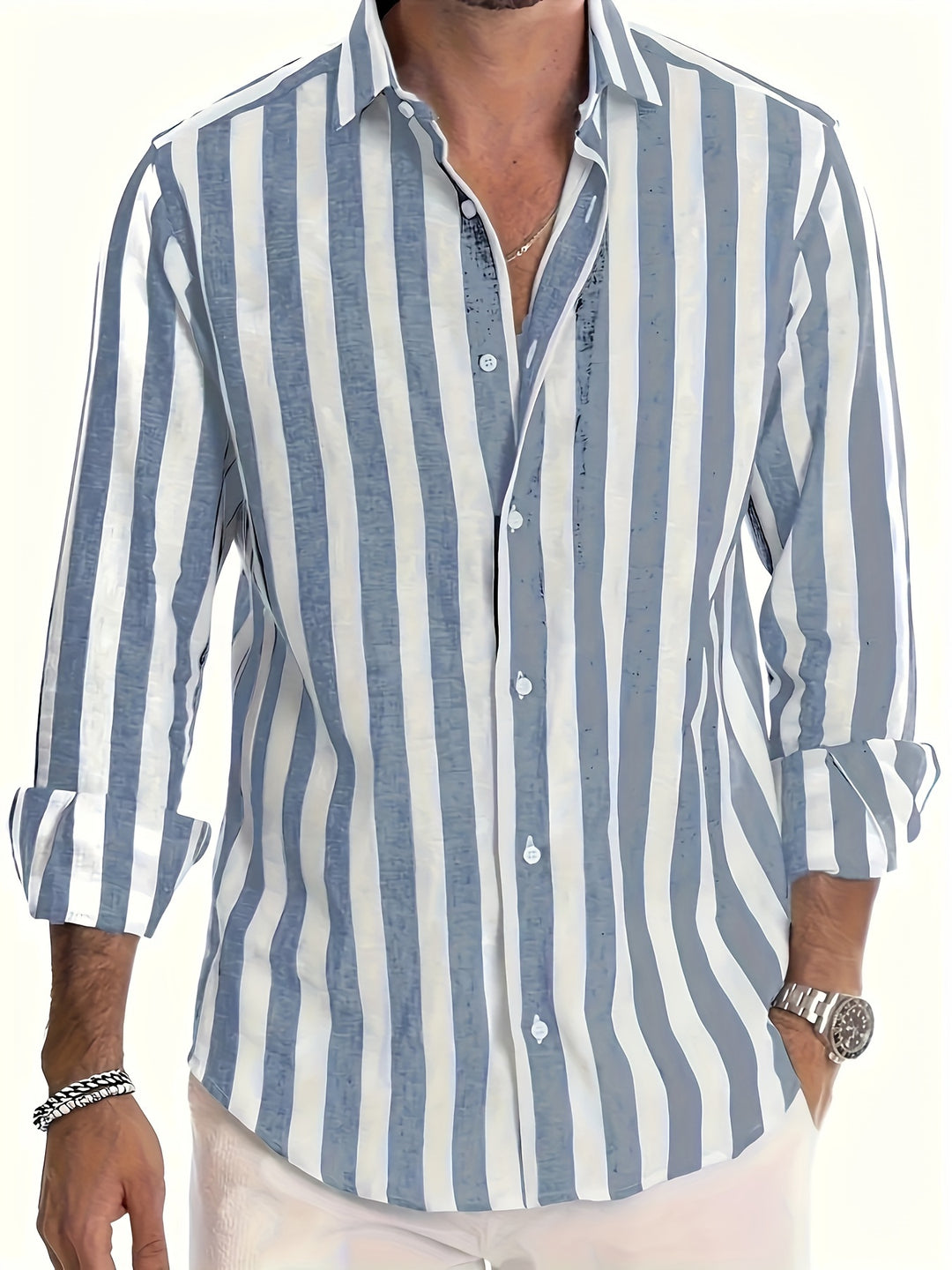 Street Wave Men's Striped Lightweight Breathable Long Sleeve Summer Shirt for Fashion Forward Men