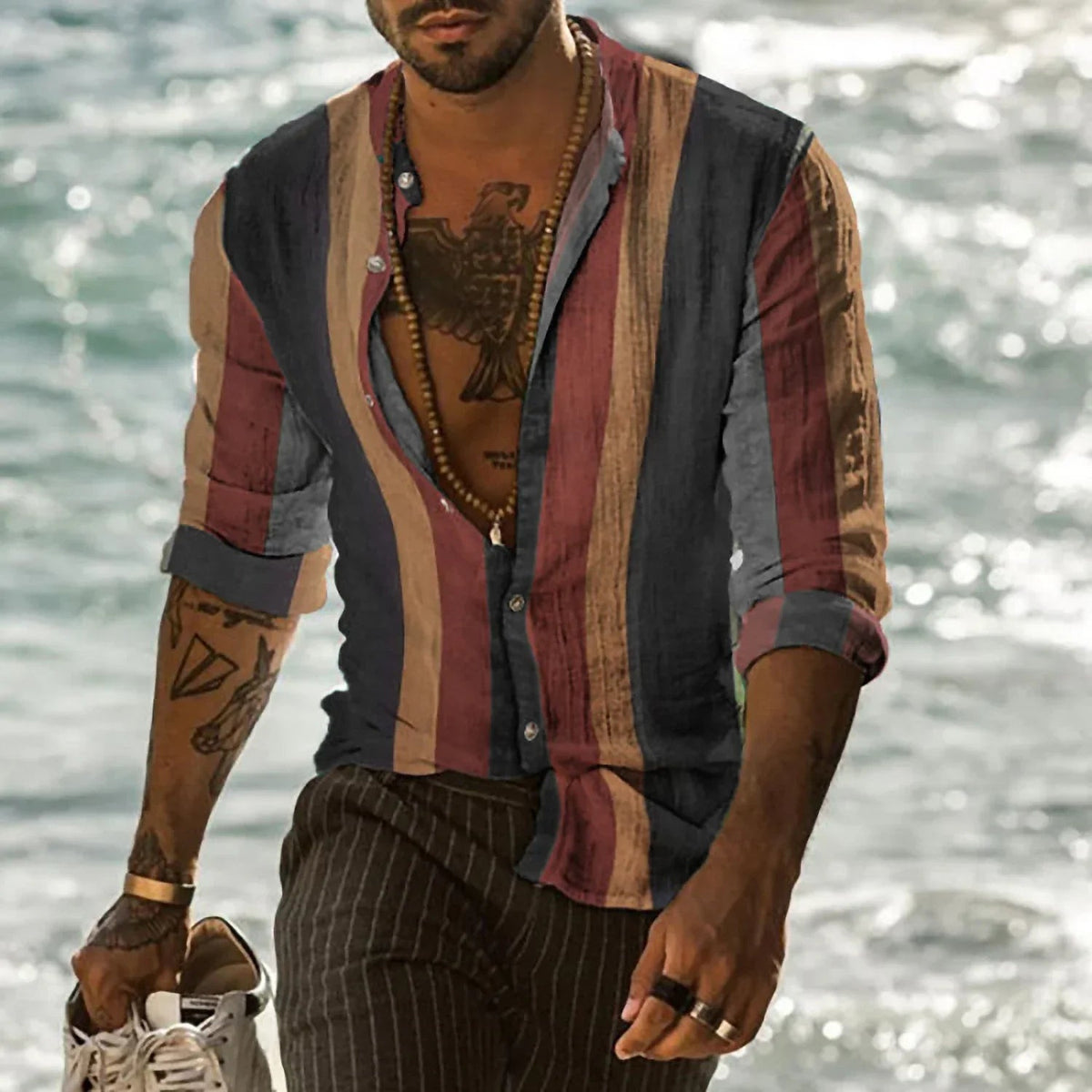 Street Wave Ermin Beach Shirt for Men Lightweight Striped Summerwear Relaxed Fit