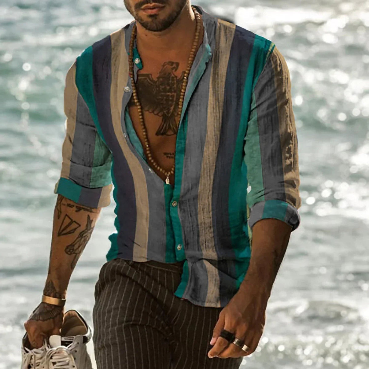 Street Wave Ermin Beach Shirt for Men Lightweight Striped Summerwear Relaxed Fit