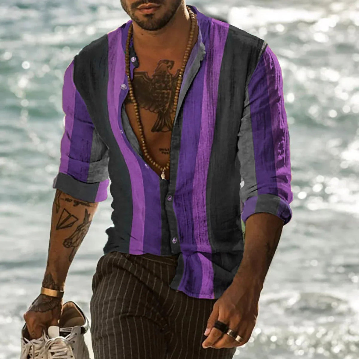 Street Wave Ermin Beach Shirt for Men Lightweight Striped Summerwear Relaxed Fit