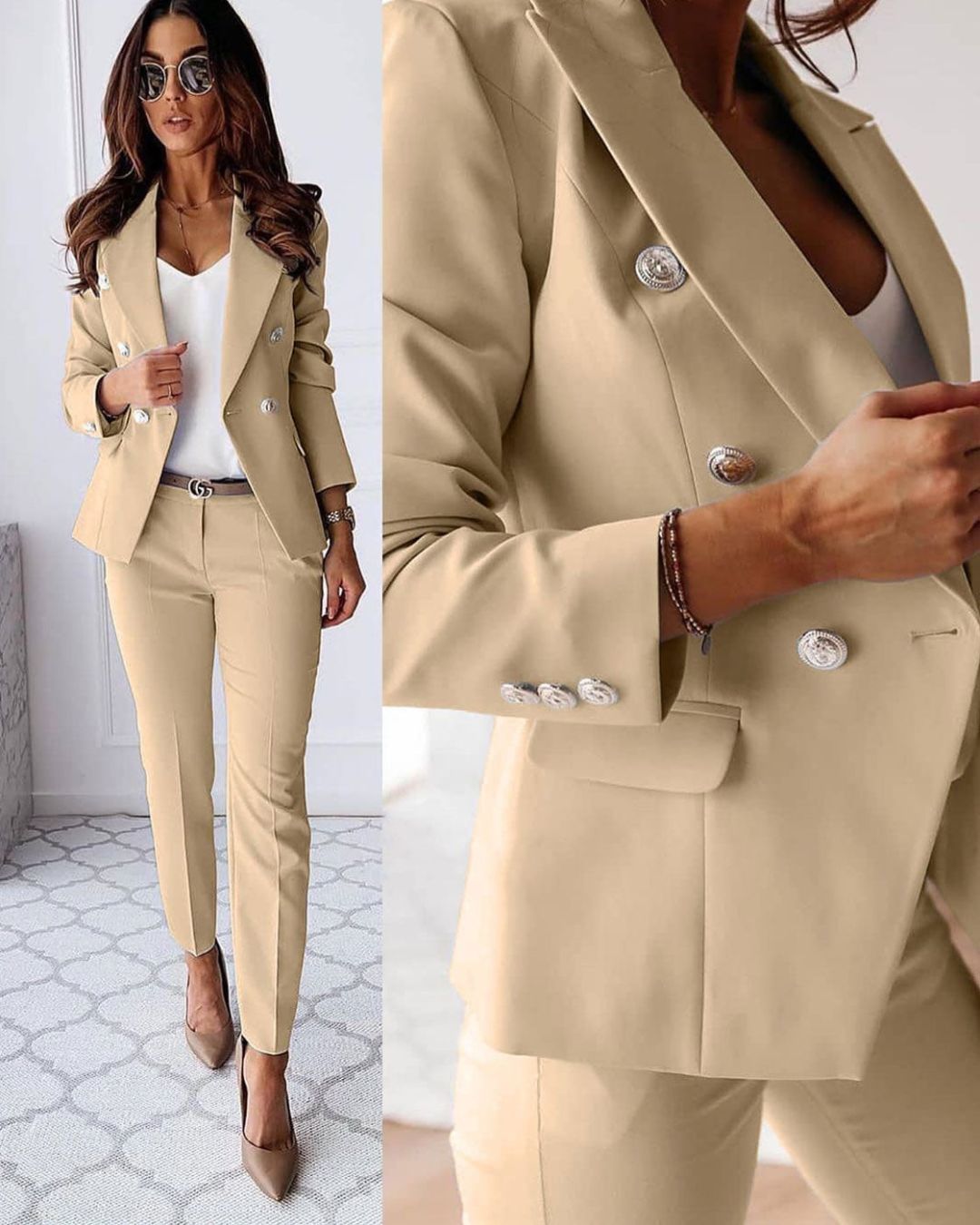 Street Wave Pink Double Breasted Suit For Women Tailored Fit Chic Professional Style