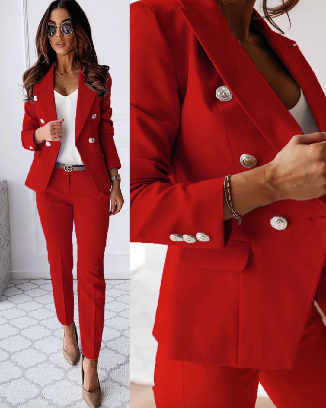 Street Wave Pink Double Breasted Suit For Women Tailored Fit Chic Professional Style
