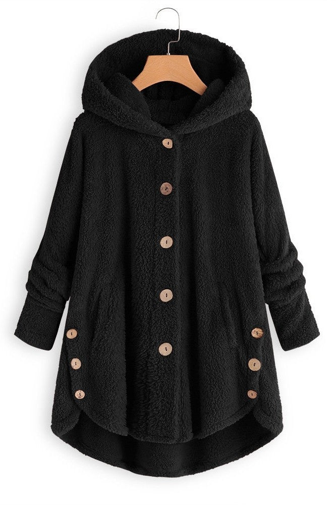 Street-Wave Women's Hooded Coat Sherpa Button Front Oversized Mid Length Warmth