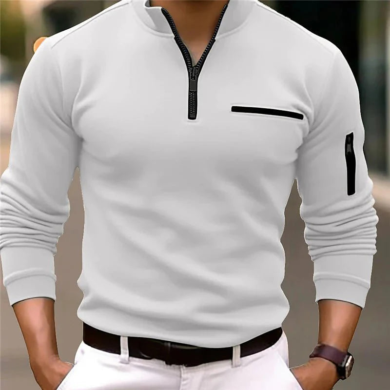 Men's Slim Fit Quarter Zip Pullover Sweater With Zipper Pocket Long Sleeve Knit Top