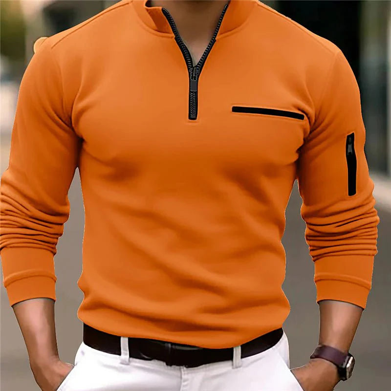 Men's Slim Fit Quarter Zip Pullover Sweater With Zipper Pocket Long Sleeve Knit Top