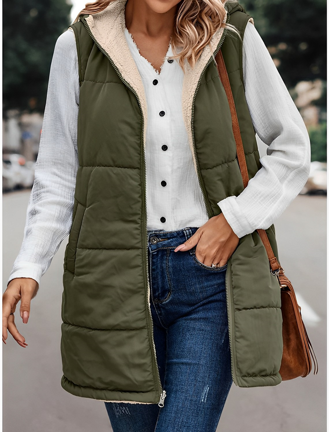 Street-wave Winter Vest For Women Fleece Lined Quilted Warmth With Cozy Sherpa Lining