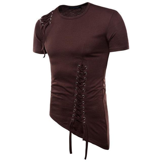 Street-wave Mens Modern Summer Shirt With Lace Up Sides Breathable Lightweight Comfort Urban Style