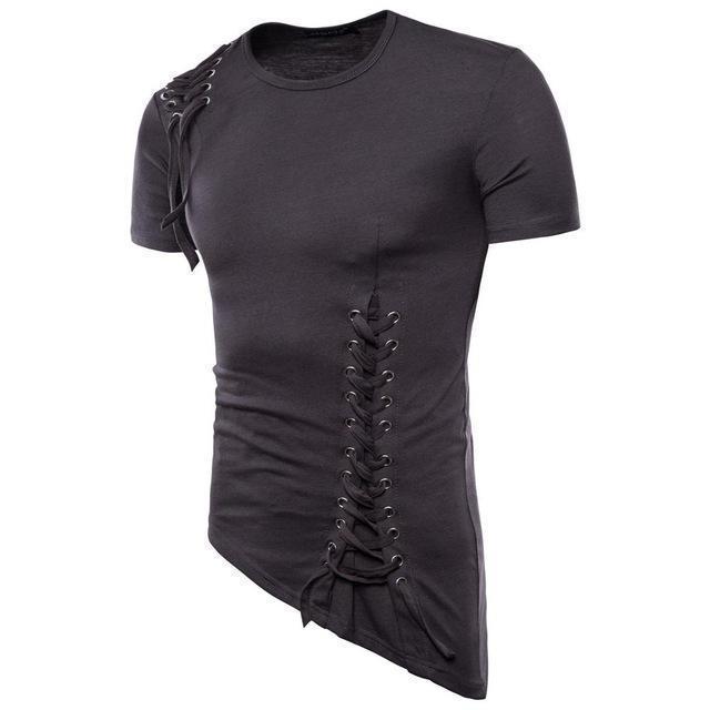 Street-wave Mens Modern Summer Shirt With Lace Up Sides Breathable Lightweight Comfort Urban Style