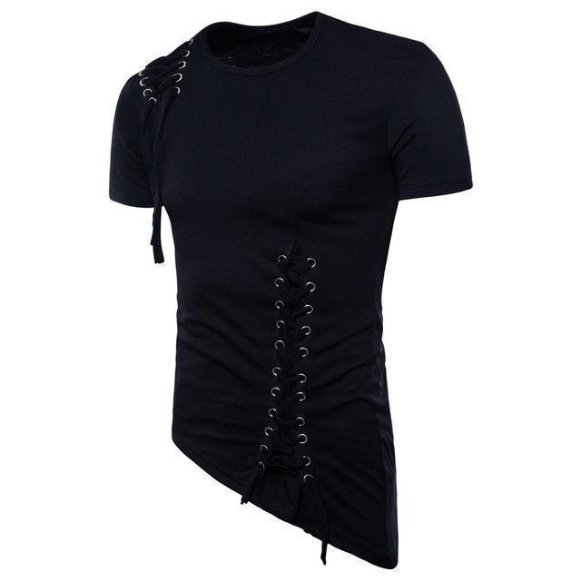 Street-wave Mens Modern Summer Shirt With Lace Up Sides Breathable Lightweight Comfort Urban Style