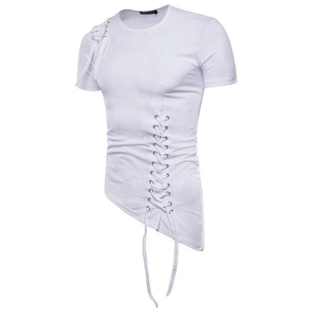 Street-wave Mens Modern Summer Shirt With Lace Up Sides Breathable Lightweight Comfort Urban Style